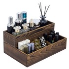 Brown Wood Vanity Storage Organizer Trays, Makeup Cosmetic Box, 2 Piece Set