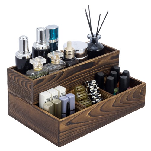 Braun Holz Waschtisch Aufbewahrung Organizer Tabletts, Make-up Kosmetik Box, 2 Stück Set - Bild 1 von 7