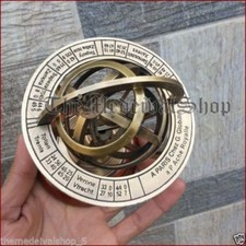 Vintage Brass Armillary Sphere Astrolabe On Wooden Base Maritime Nautical GIFT