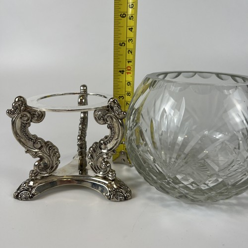 "Centro de mesa de cristal Godinger de colección globo cuenco con soporte de exhibición plateado 4""" - Imagen 15 de 17