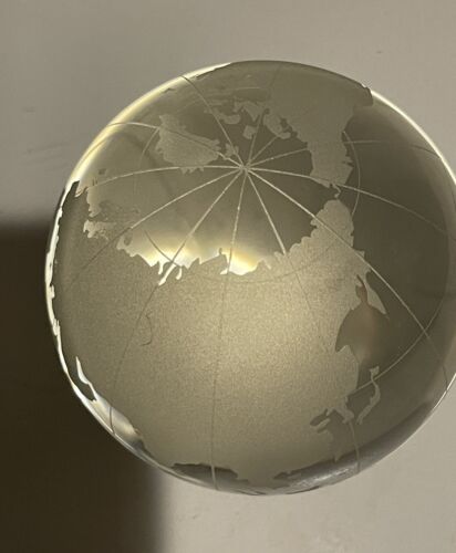 Clear Glass Globe Earth World Paperweight Etched Frosted Map 3" Sphere Citibank - Picture 3 of 8