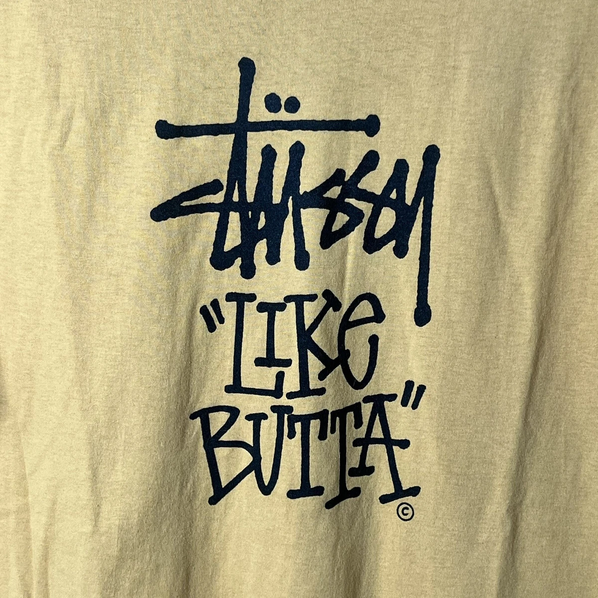VINTAGE Stussy T Shirt Like Butta Yellow Single Stitch Size L Made In USA