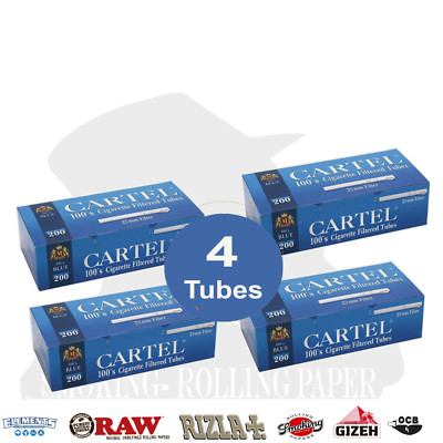 Cartel Tubes 100's Blue 25mm Filter of 200 - 4x Packs