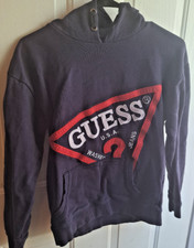 GUESS LA Embroidered Large Logo Sweatshirt Youth Size 14 Hooded Black Red USA