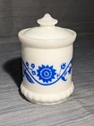 Milk Glass Jar Blue Sweet Pea Blue HAZEL ATLAS Vintage   3.75"