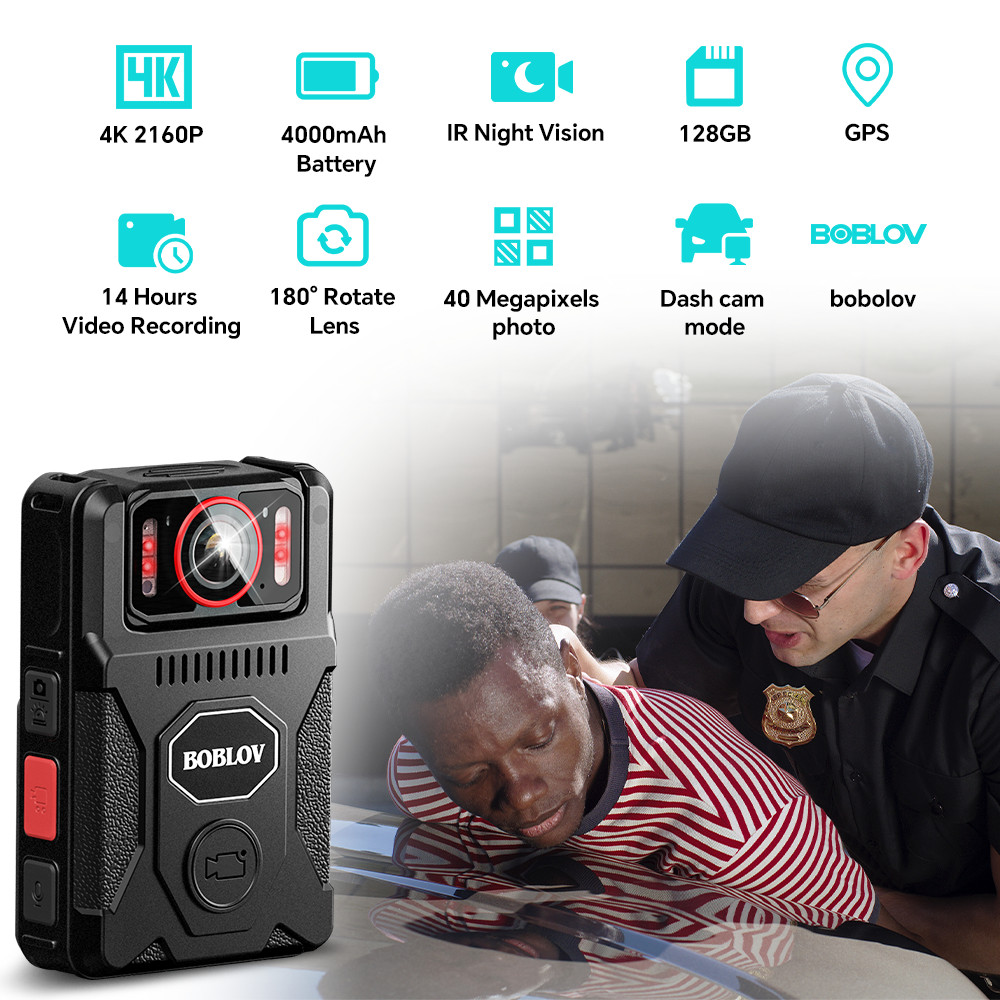 BOBLOV 4K/2160P GPS Body Camera 40M Police Camcorder 4000mAh 14H