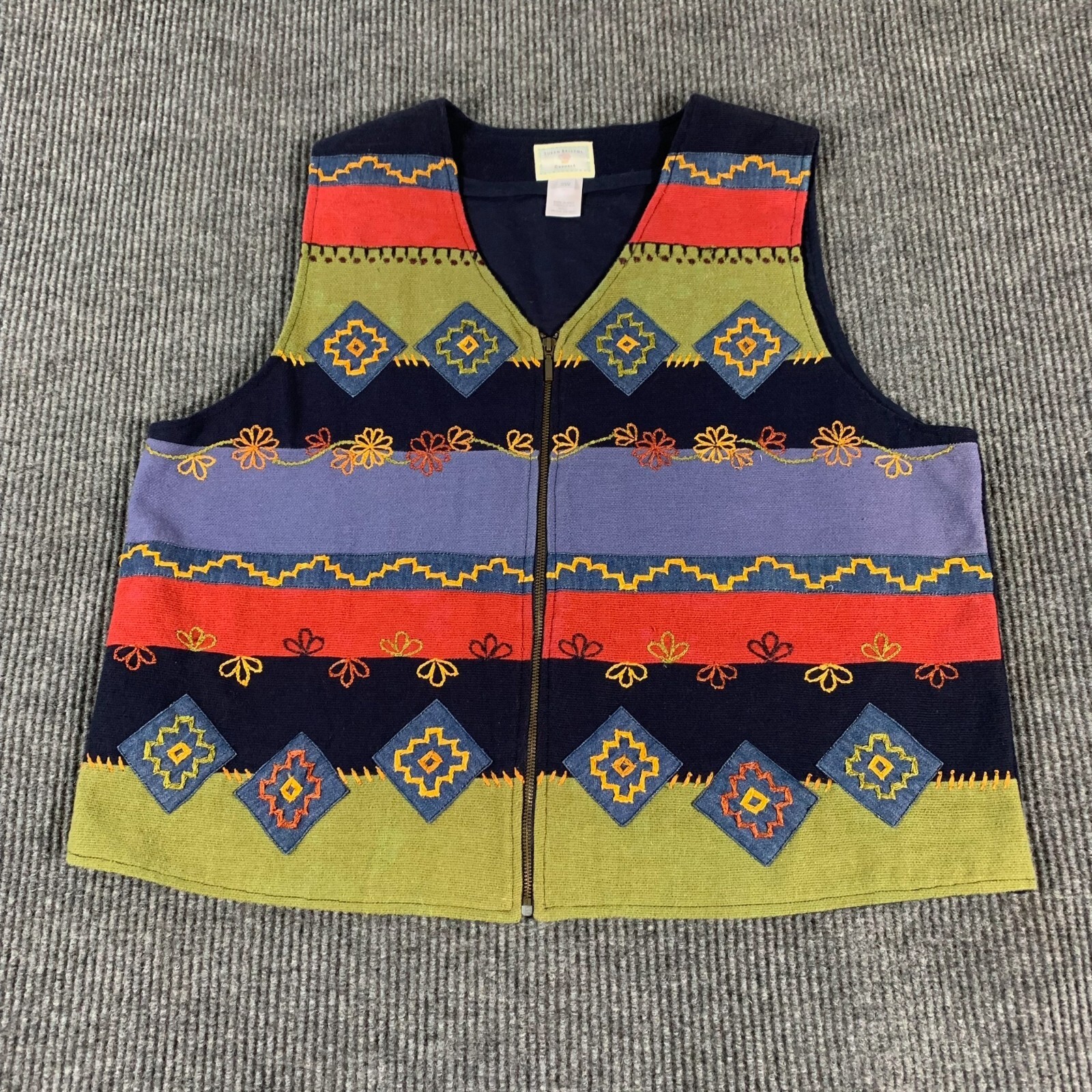 Susan Bristol Vest Womens W Full Zip Cotton Striped Floral