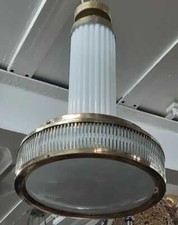 Ancien Art Deco Skyscraper Laiton & Glass Rod Eclairage Lustre au plafond Lampe