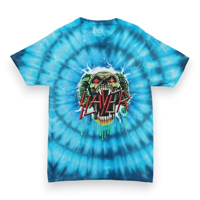 Slayer Metal Band Blue Tie Dye Men's T-Shirt Size Medium ''Rams Skull''