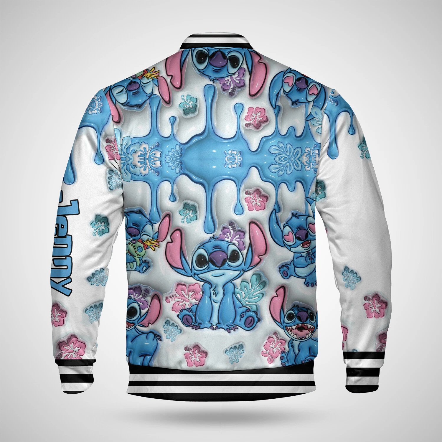 Stitch Ohana Means Family Hibiscus Flower Inflated Effect Jacket