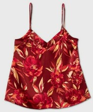 Size Small - Women's Floral Print Satin Sleep Camiole - Star Above Burgundy