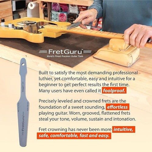 🔥New Guitar FretGuru Crowning File Dual Sided Dagger 2.0 Pro Luthier Tool - Picture 8 of 9