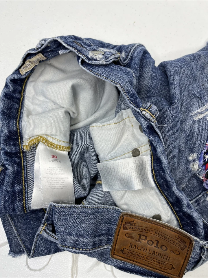 Polo Ralph Lauren Denim Shorts Crosby Jean Embroidered Peace Patch Women 29 - Image 2 of 4