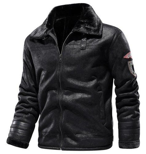 Winter Men Slim Leather Jacket Lapel Coat Fleece Suede Thick Outerwear parkas - Picture 4 of 14
