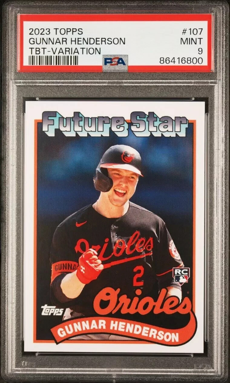 GUNNAR HENDERSON 2023 Topps Throwback Thursday VARIATION PSA 9 Mint ROOKIE view 1