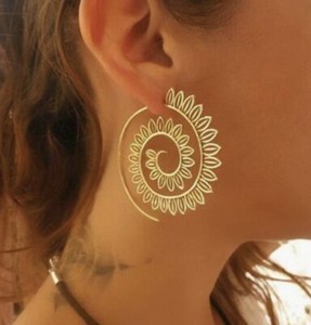 Authentic Hoop Earrings Lotus Flower Boho Gold Plated