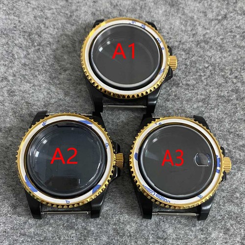40mm Sub PVD Uhrenetui Schwarzgold Saphirglas Uhrenetui Teile für NH35/NH36