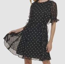 Tommy Hilfiger Women Black Fit and Flare Chiffon Round Neck Dress Size 6