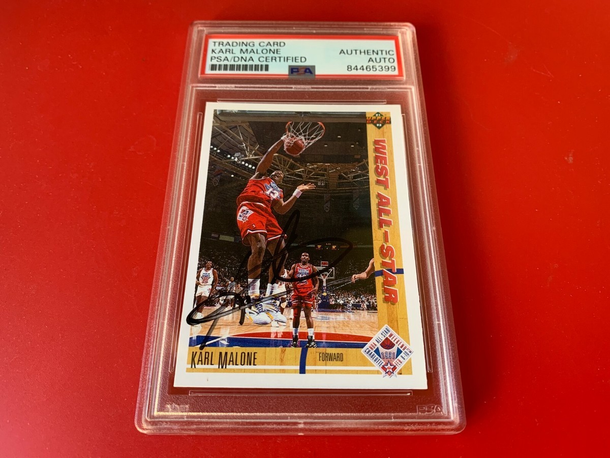 Karl Malone HOF Jazz 1991-92 Upper Deck NBA Card Signed Auto PSA 