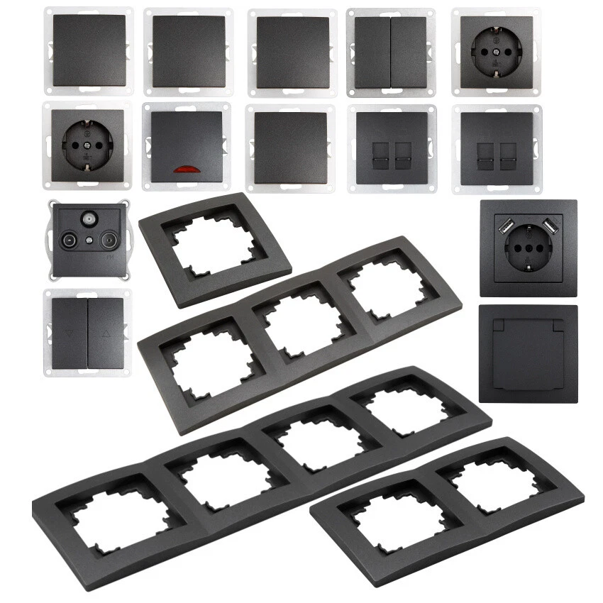 ETT Schalter Steckdosen FLAIR Unterputz Anthrazit Rahmen Taster USB Lichtschalter