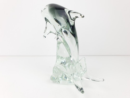 Murano Klarglas Rauchgrau Delfin auf Glas Ständer Figur 19 cm H - Bild 8 von 12