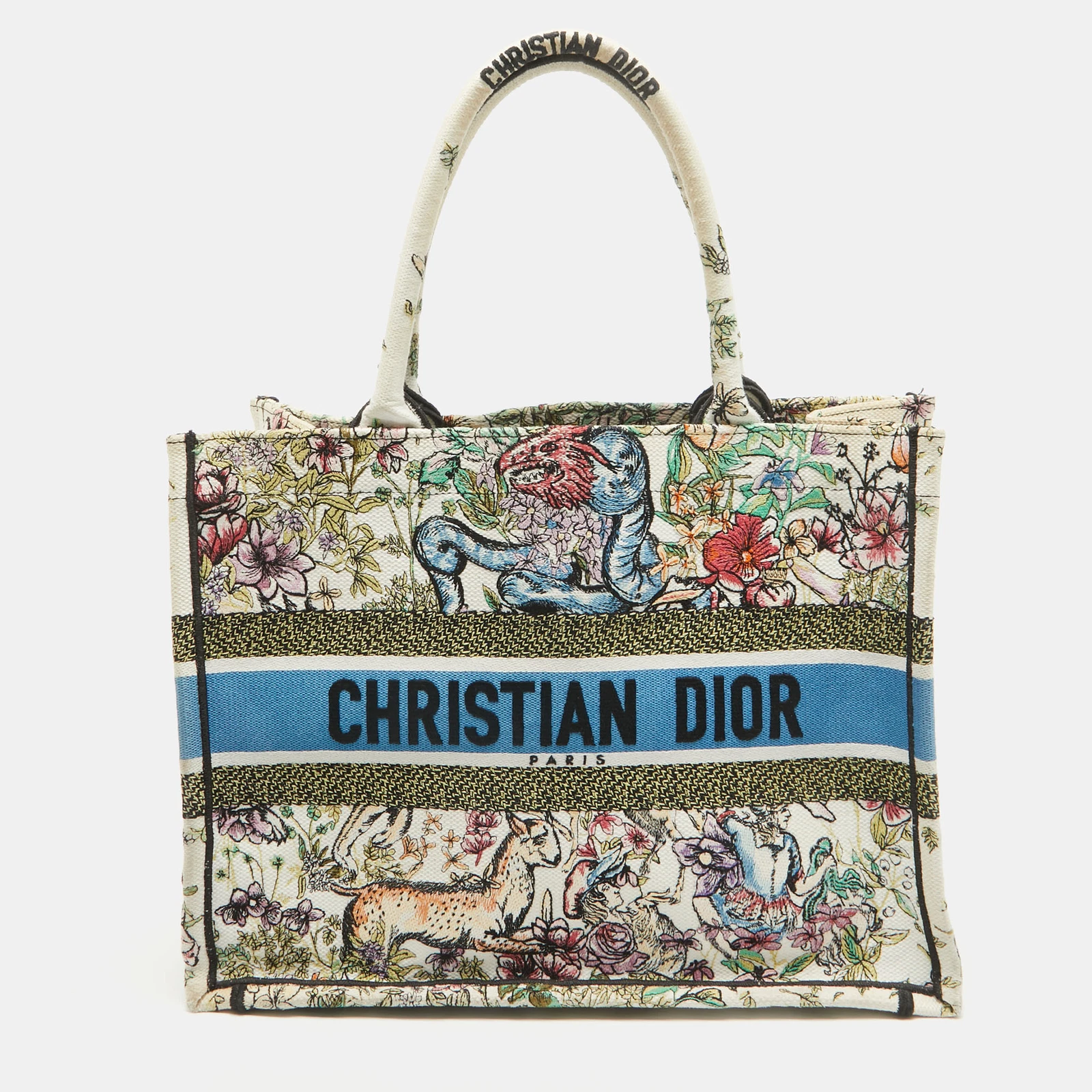 Sac fourre tout livre moyen en toile brodée multicolore Dior