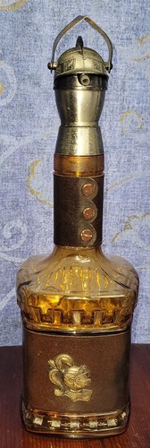 Vintage Medieval Knight Armor Bar Decanter Leather Square Amber Glass - Picture 5 of 23