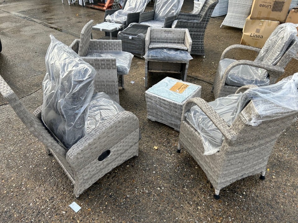 Rattan garden furniture 5 Seater with coffee table Wide Grey eBay