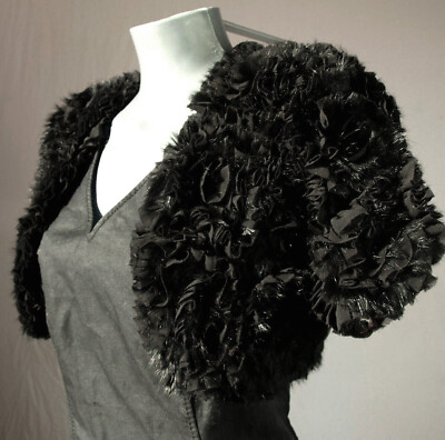 Pelz Bolero Cape Jacke Blumen Spitze Fell Gothic Fest Party Abi