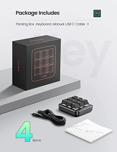 One-Handed Mechanical Keyboard with NKRO, Hotkeys, Click Start, 9 Programmable Keys