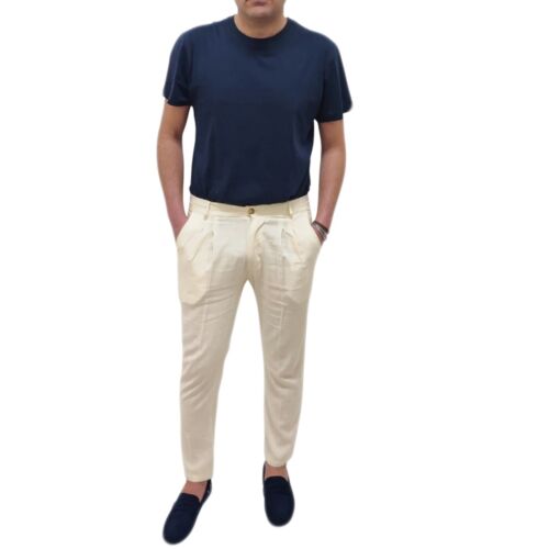 Pantalones Hombre 100% Lino Made IN Italy Chino Ligero Jeans Bolsillos América - Imagen 14 de 14