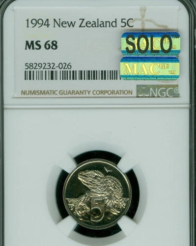 1994 NEW ZEALAND 5 CENTS NGC MS68 MAC SOLO FINEST MAC SPOTLESS 7,000 MINTED *