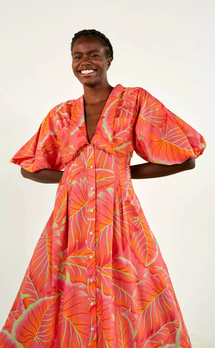 NWT ANTHROPOLOGIE FARM RIO SzS BRIGHT FOREST PUFF SHORT SLEEVE