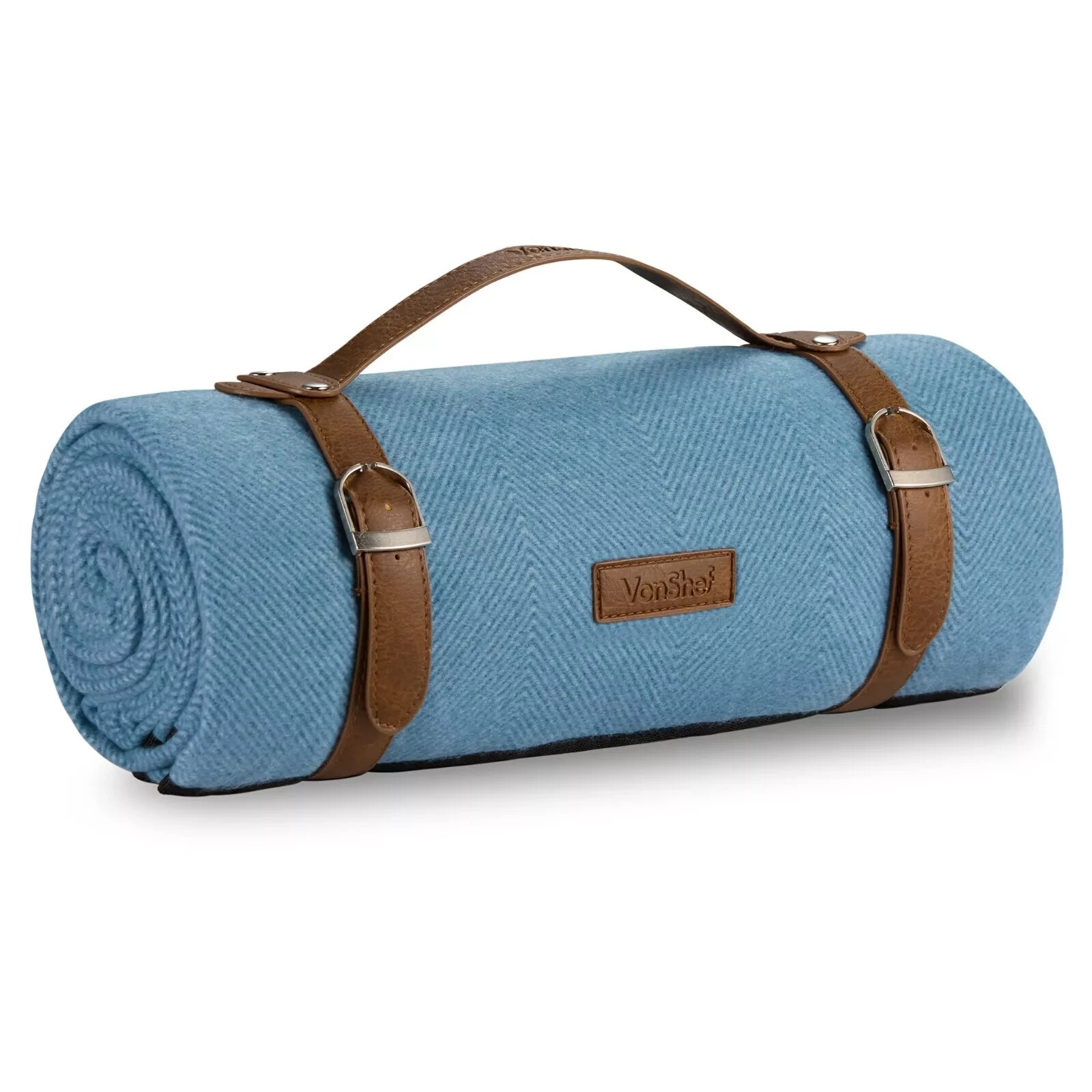 Picnic Blanket,  Blue Herringbone Picnic Rug Travel Mat, VonShef
