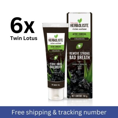 2x Twin Lotus Active Charcoal Thai Herbal Care Toothpaste for Teeth Oral Care