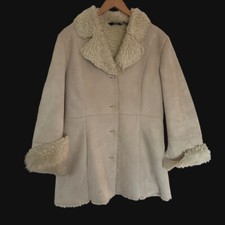 Vintage Y2k Mixit Penny Lane Coat Large L Cream Faux Suede Fur Lined Jacket