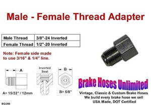 Brake-Line-Thread-Adapter-Male-3-8-034-x-24-Inverted-Female-1-2-034-x-20-Inverted