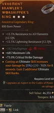 D4 Diablo 4 S10 Ring 3GA 182 Intelligence 685 max life 75% Critical Damage