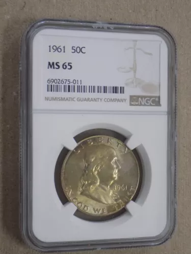 1961 50C Franklin Half Dollar NGC MS65 Toned