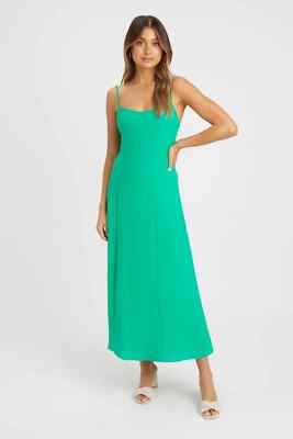 green emerald velvet dress Kookai Manhattan Maxi Dress (Coconut Milk) – Rent To Dress NZ main image 1