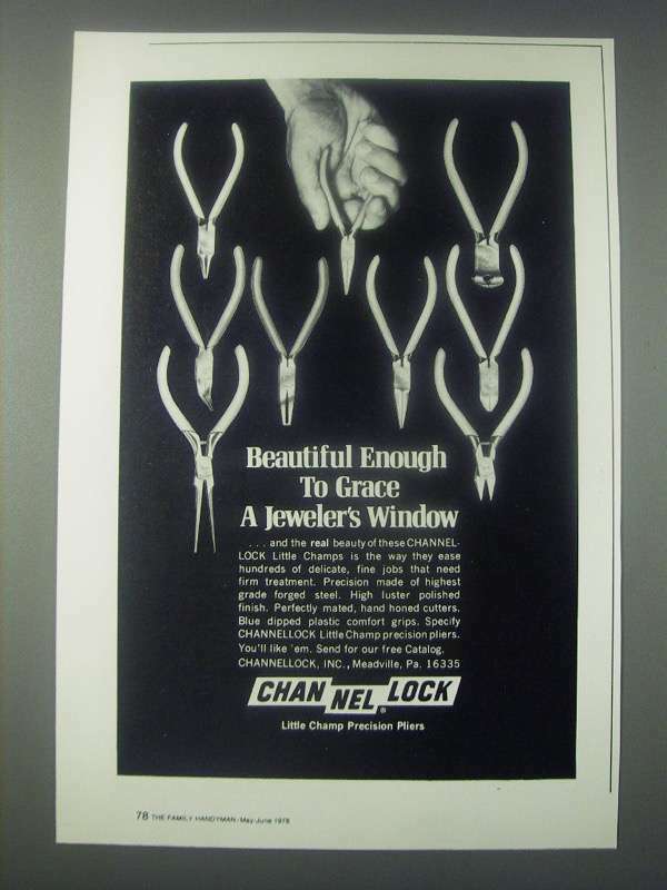 1978 Channellock Little Champ Precision Pliers Ad - Grace a Jeweler's Window