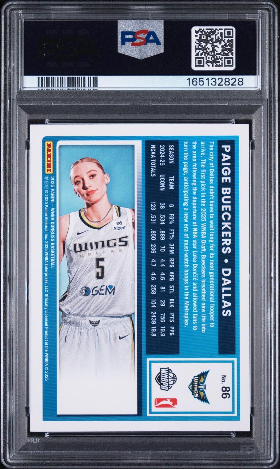 2025 Panini Donruss WNBA #86 Paige Bueckers PSA 10 RC Rookie Wings view 2