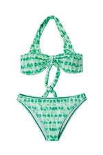 Women’s Green Tie-Dye Bikini Set – Halter Bandeau Top & Matching Bottoms – 2 Pie