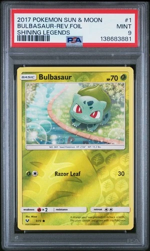 2017 POKEMON SUN & MOON SHINING LEGENDS #1 BULBASAUR-REVERSE FOIL PSA 9