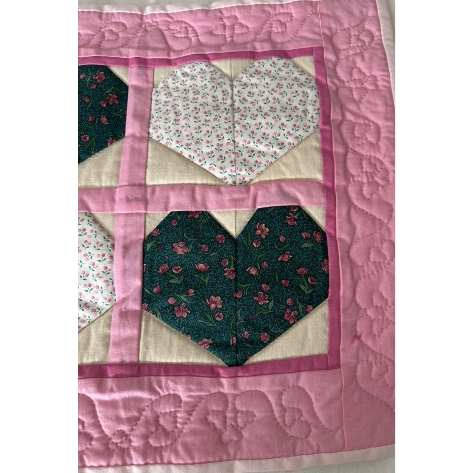Corações costurados à máquina vintage patchwork presente bebê namorados parede pendurada rosa vermelho - Imagem 3 de 4