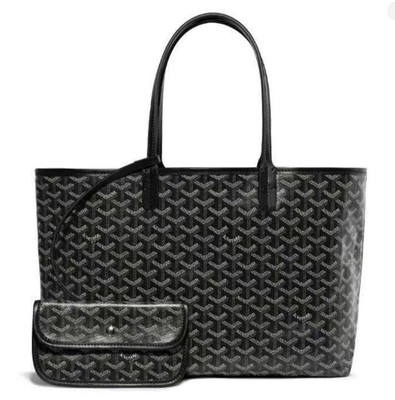 Goyard Saint Louis Large Tote Black/Gray Goyardine Pattern w/ Pouch