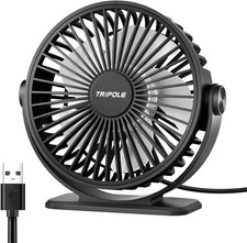 TriPole Desk Fan USB Powered Small Portable Fan, 3 Speeds Mini, Black