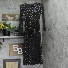 tommy Hilfiger Womens Printed Ruched-Waist Dress A4IJ114A Black / Gold 2
