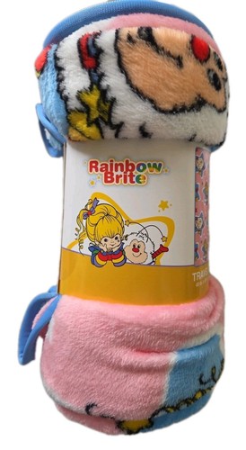Rainbow 🌈Brite & Twink 40"x50" Travel Blanket Throw-Pink w/Blue Stars - Soft!