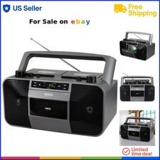 Vintage Stereo Boombox Portable CD MP3 Cassette Recorder AM/FM Radio Silver